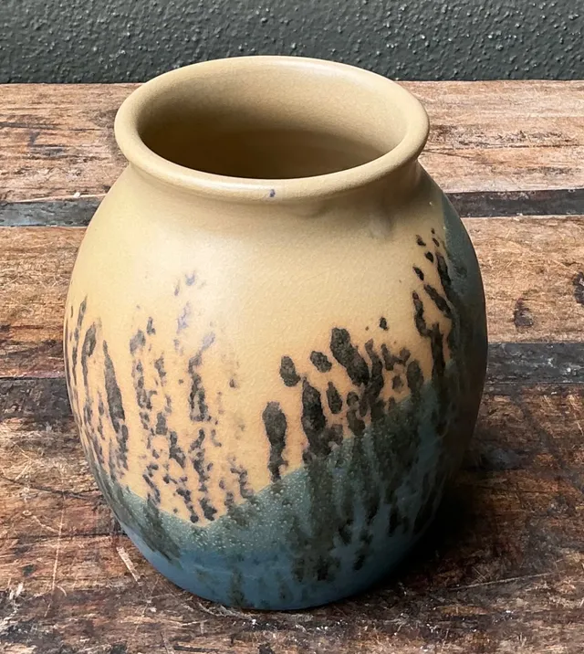 Vintage Studio Pottery Glazed Ceramic Vase - Blue, 5W x 6H — additional photo 1