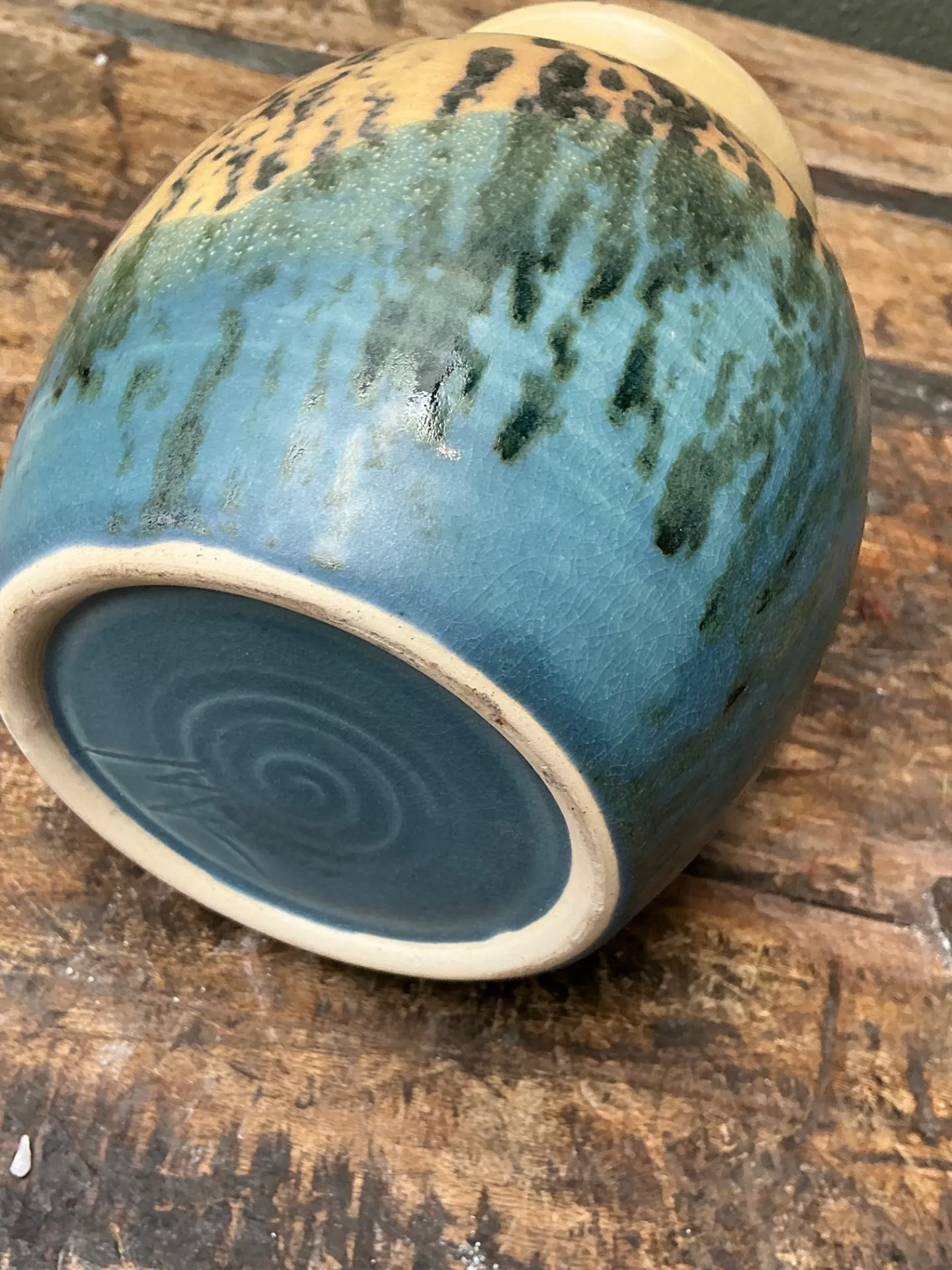 Vintage Studio Pottery Glazed Ceramic Vase - Blue, 5W x 6H — additional photo 3