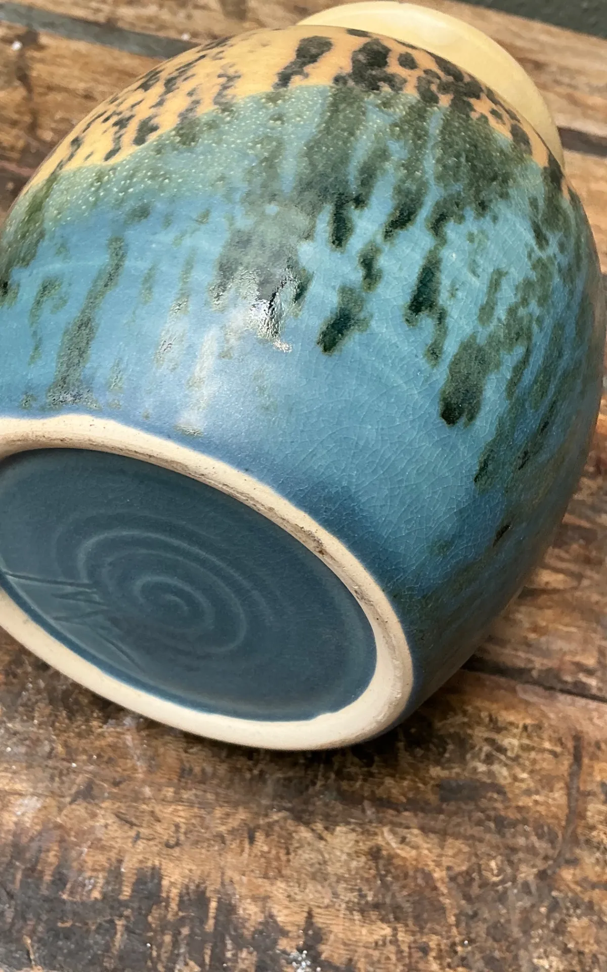 Vintage Studio Pottery Glazed Ceramic Vase - Blue, 5W x 6H — additional photo 3