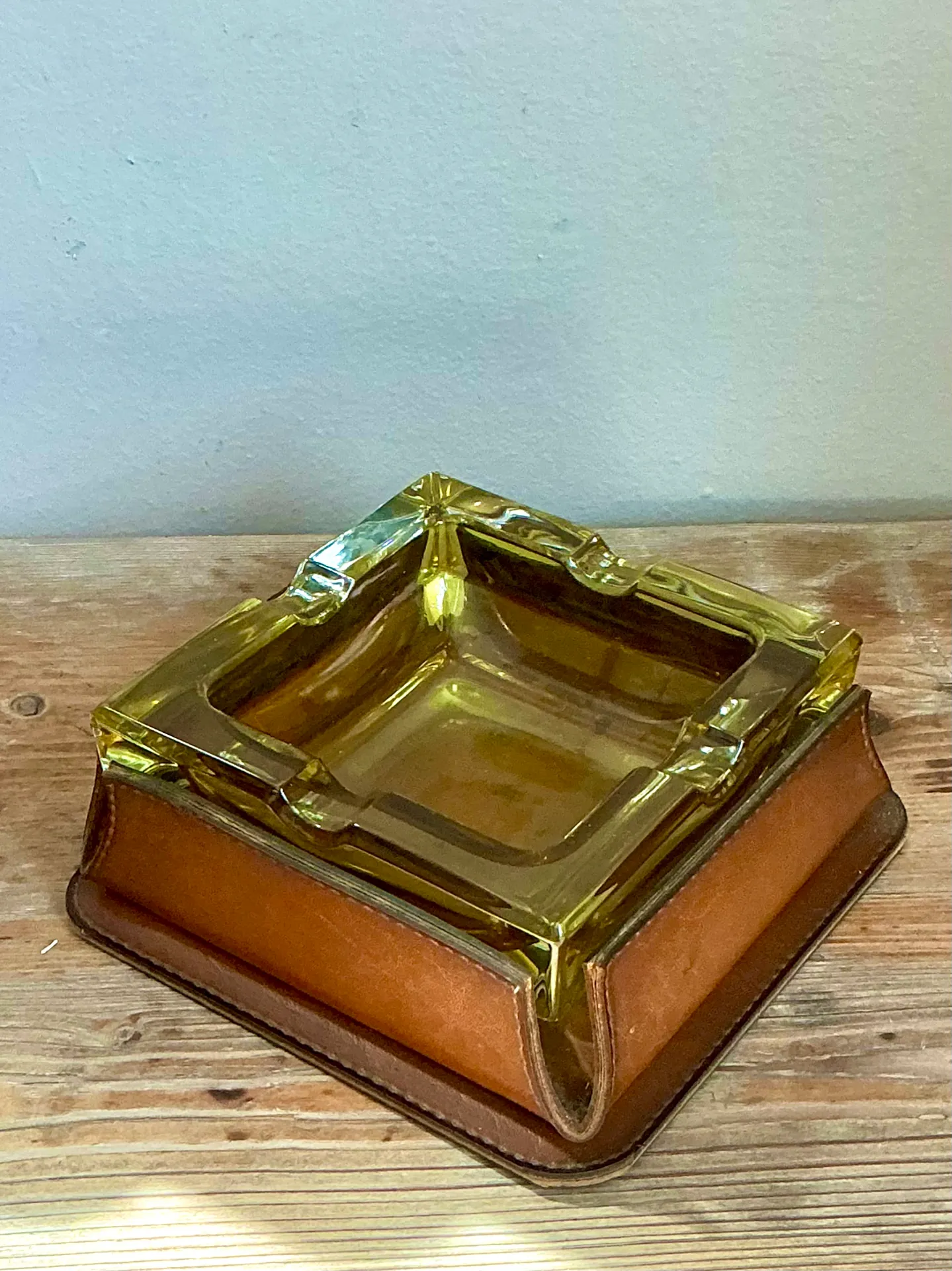 Mid-Century Modern Glass and Leather Ashtray — additional photo 4