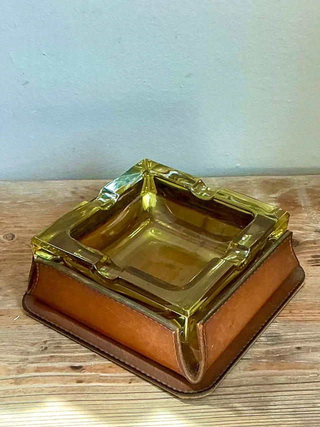 Mid-Century Modern Glass and Leather Ashtray — additional photo 4