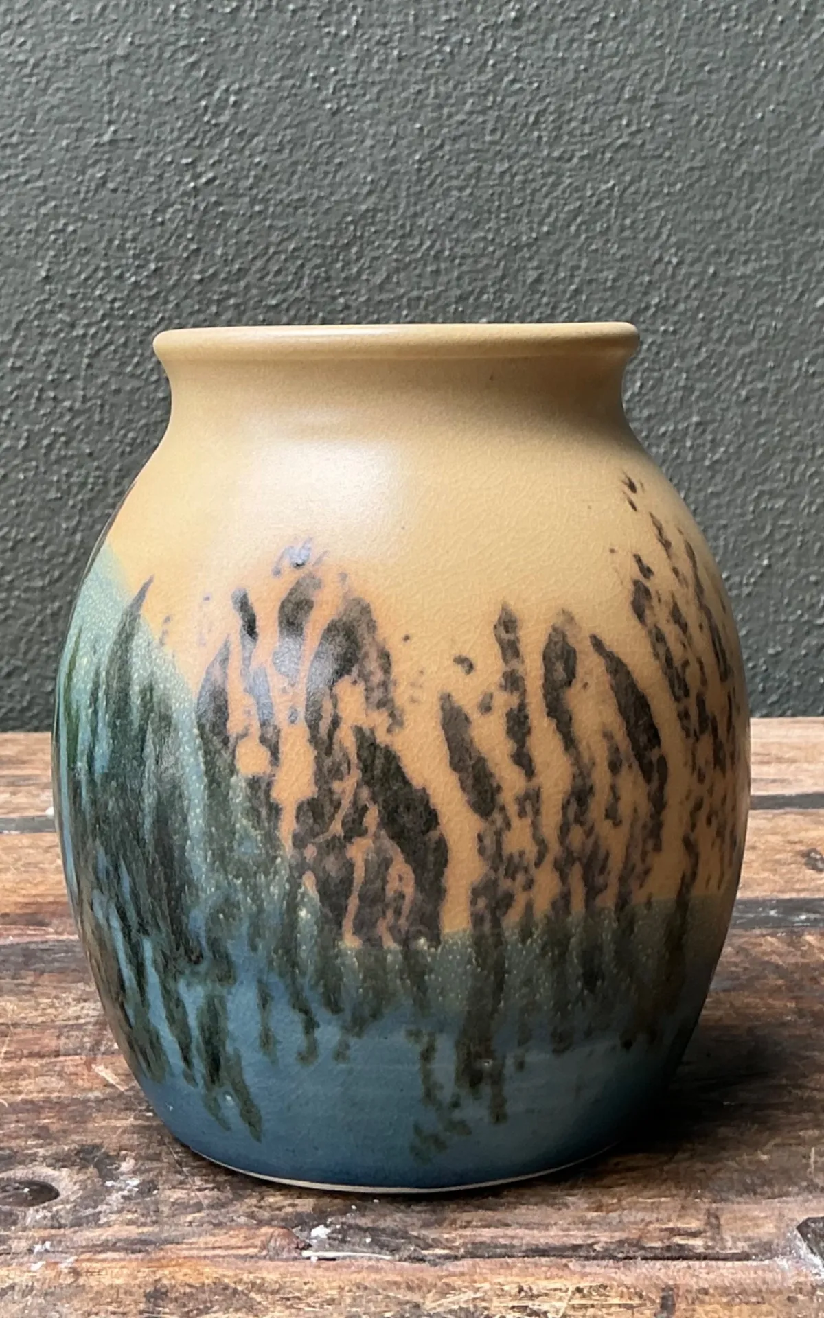 Vintage Studio Pottery Glazed Ceramic Vase - Blue, 5W x 6H — additional photo 6