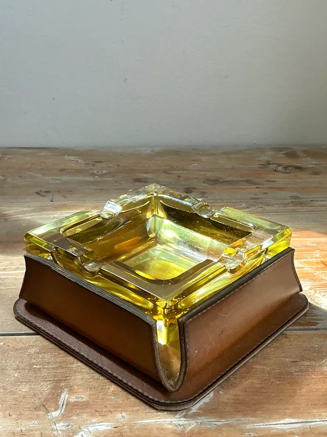 Mid-Century Modern Glass and Leather Ashtray — additional photo 3
