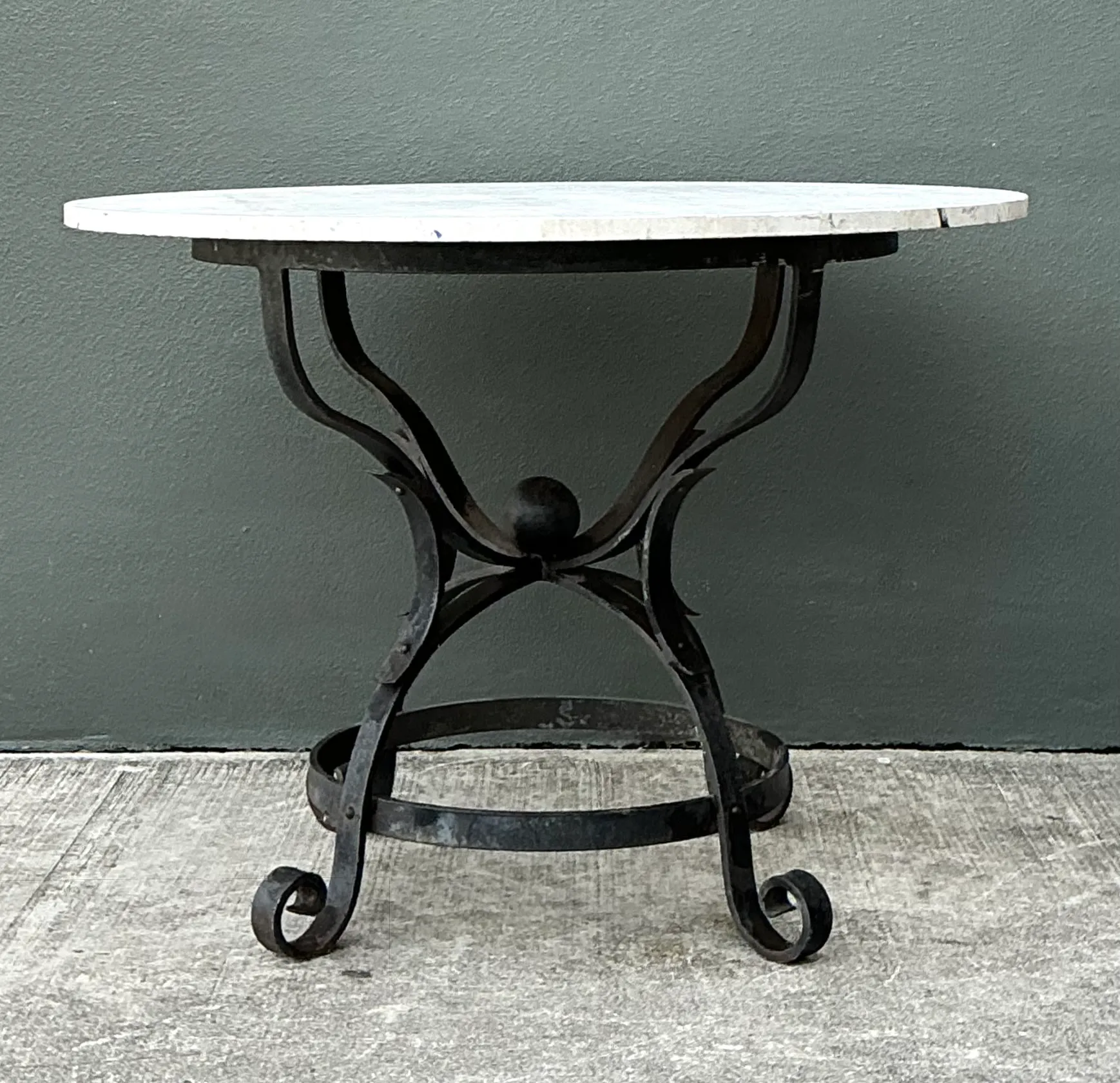 Vintage Wrought Iron Dining Table With Stone Top — additional photo 7