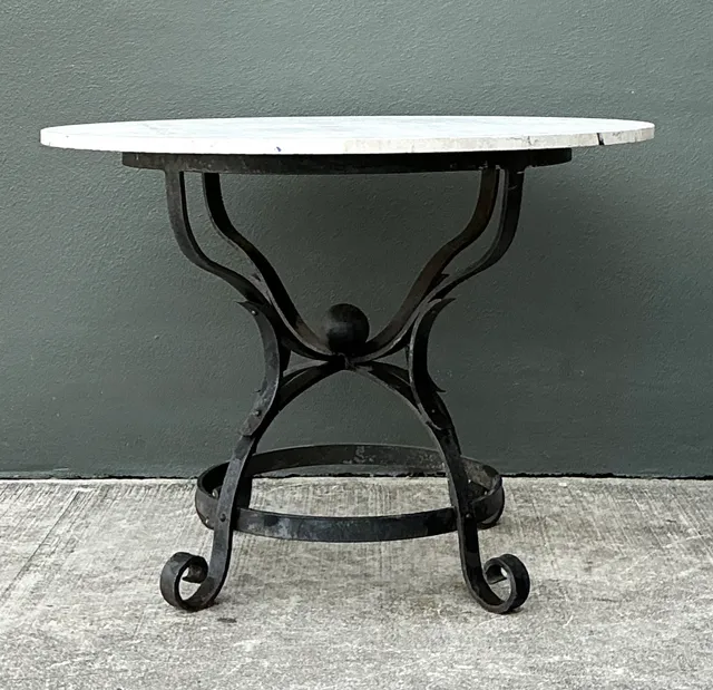 Vintage Wrought Iron Dining Table With Stone Top — additional photo 7