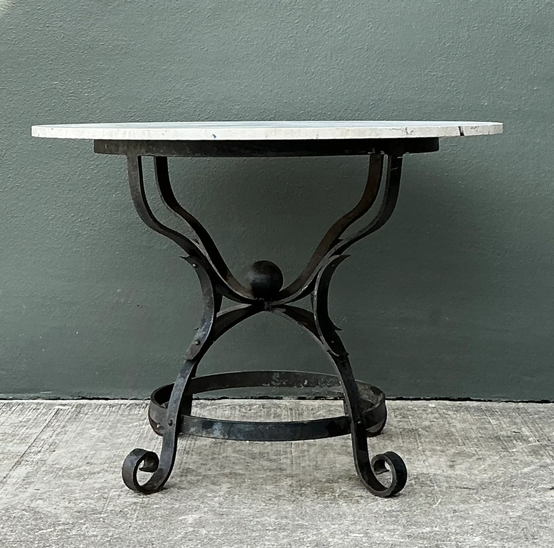 Vintage Wrought Iron Dining Table With Stone Top — additional photo 2