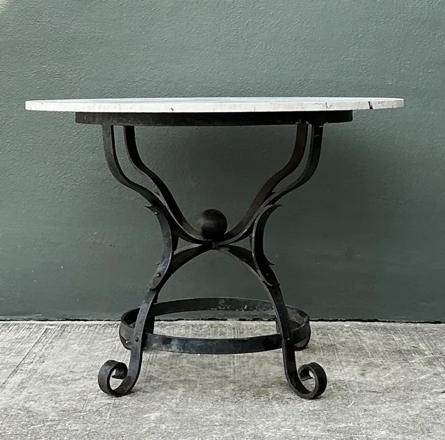Vintage Wrought Iron Dining Table With Stone Top — additional photo 2