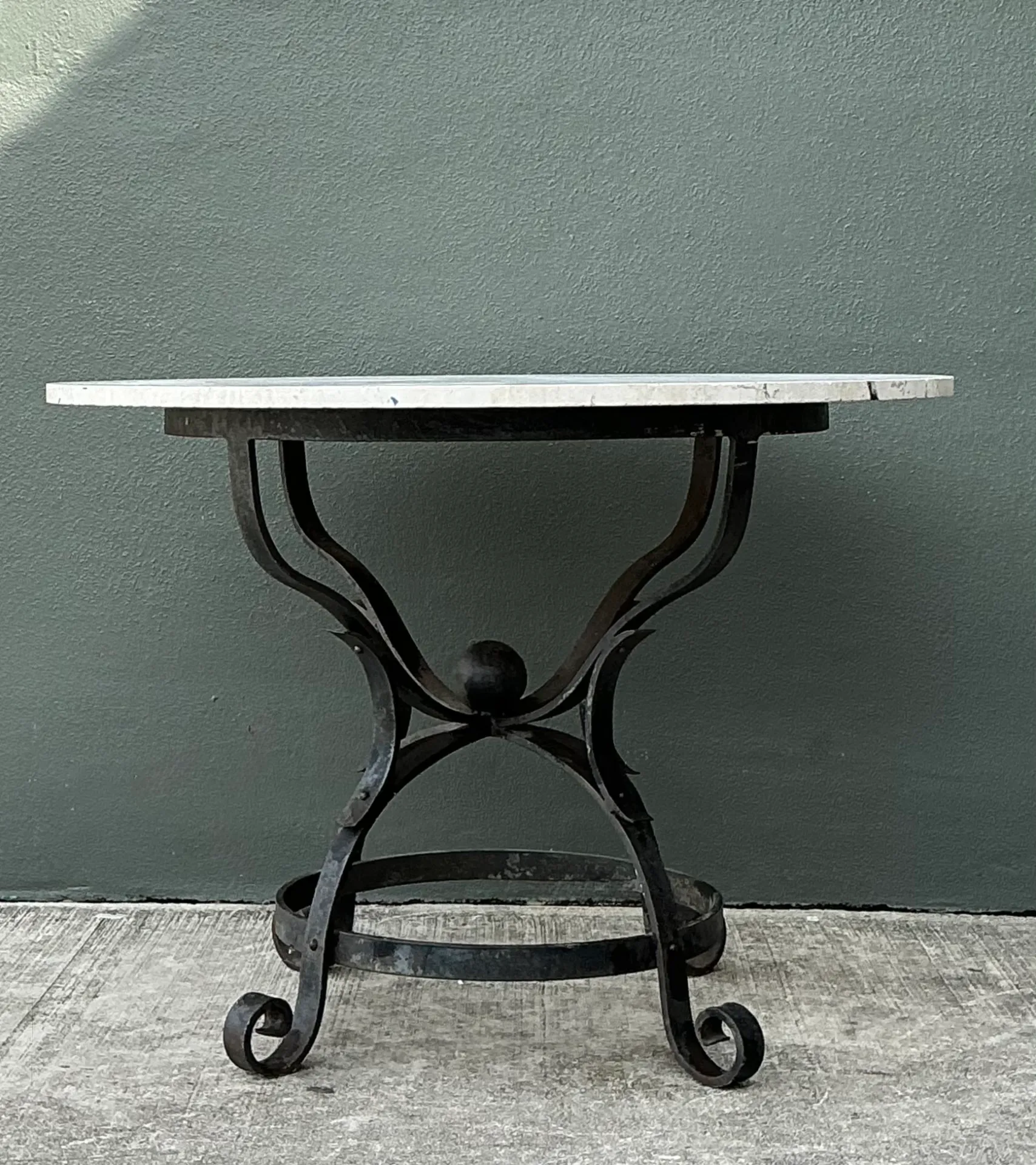 Vintage Wrought Iron Dining Table With Stone Top — additional photo 5