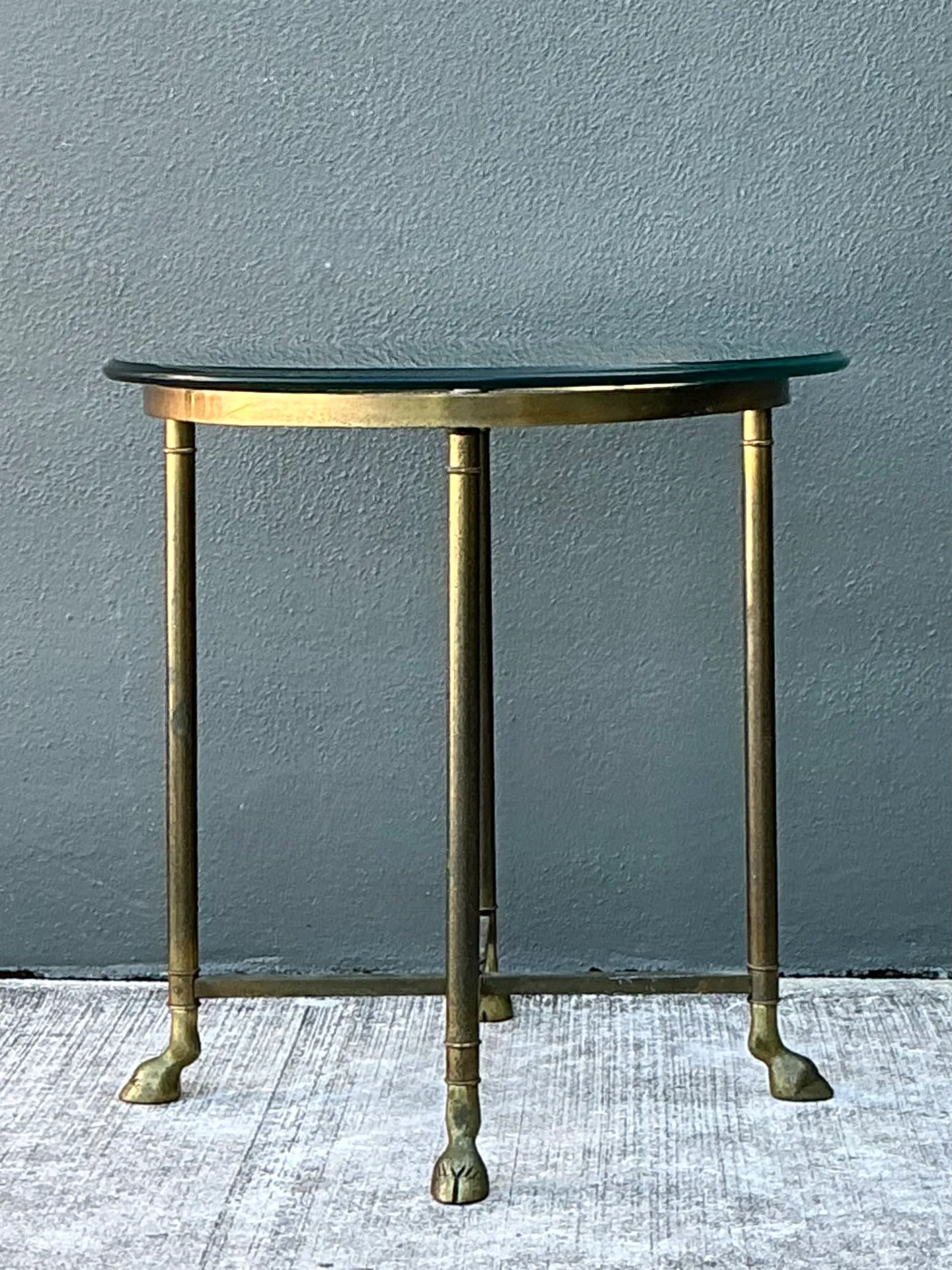 Vintage Brass and Glass Hoof Footed Side Table — additional photo 1