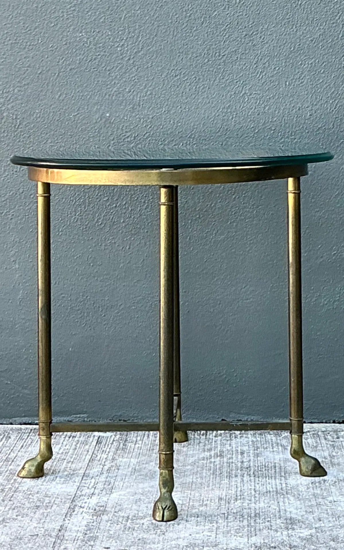 Vintage Brass and Glass Hoof Footed Side Table — additional photo 1