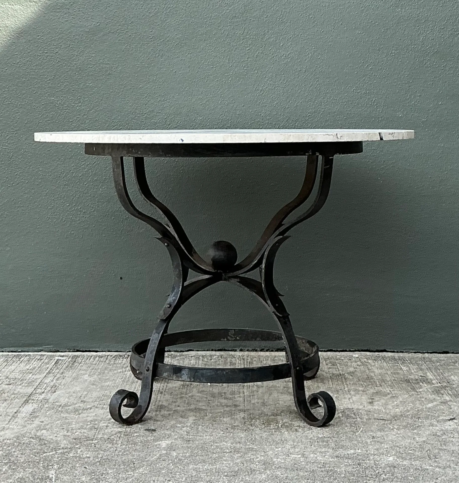 Vintage Wrought Iron Dining Table With Stone Top — additional photo 6