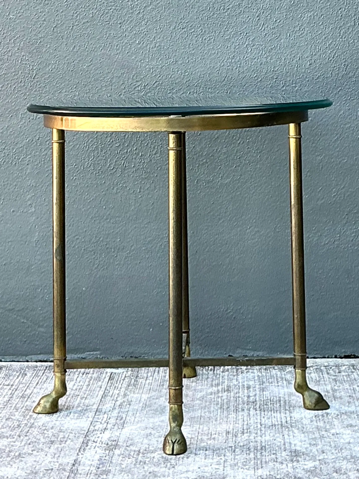 Vintage Brass and Glass Hoof Footed Side Table — additional photo 4