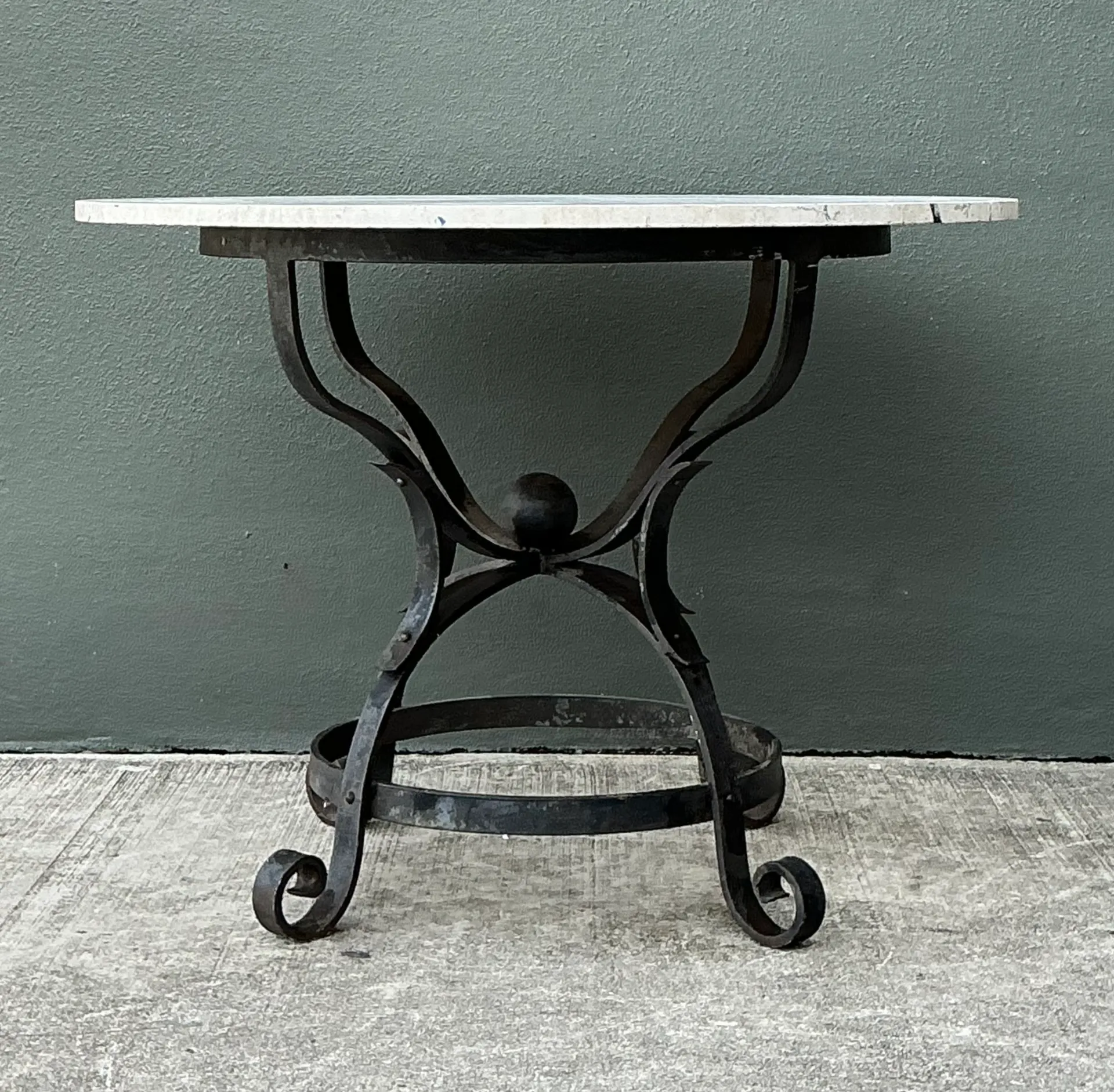 Vintage Wrought Iron Dining Table With Stone Top — additional photo 1