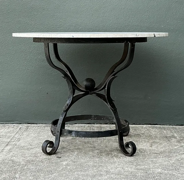 Vintage Wrought Iron Dining Table With Stone Top — additional photo 1