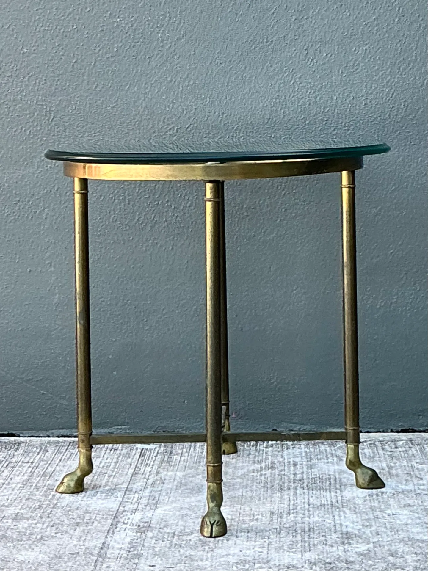 Vintage Brass and Glass Hoof Footed Side Table — additional photo 6