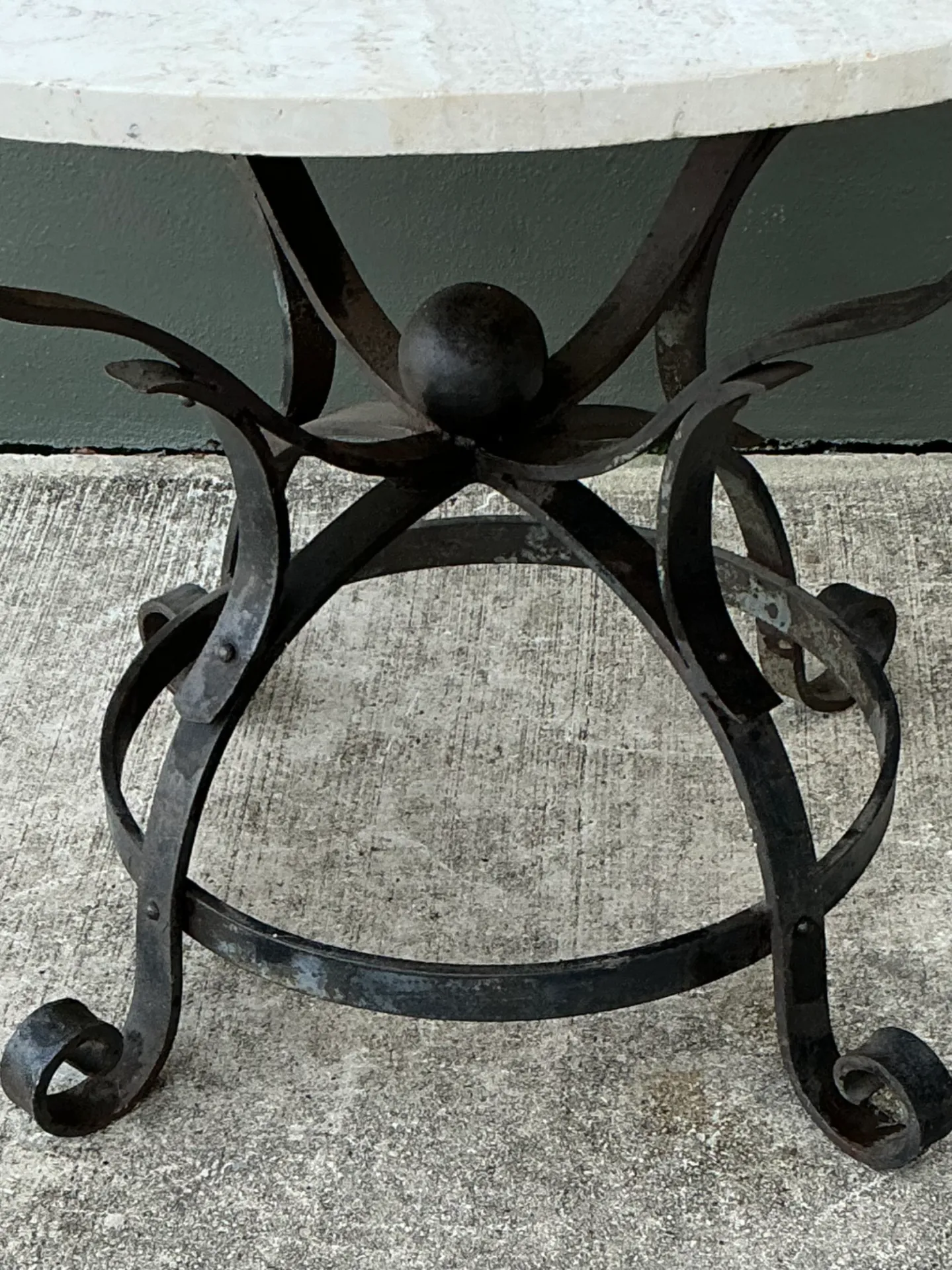 Vintage Wrought Iron Dining Table With Stone Top — additional photo 3
