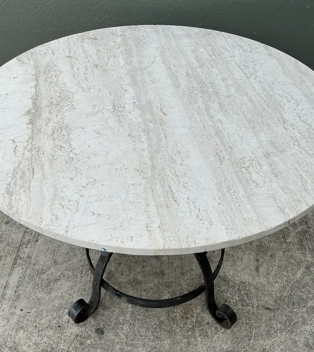 Vintage Wrought Iron Dining Table With Stone Top — additional photo 4