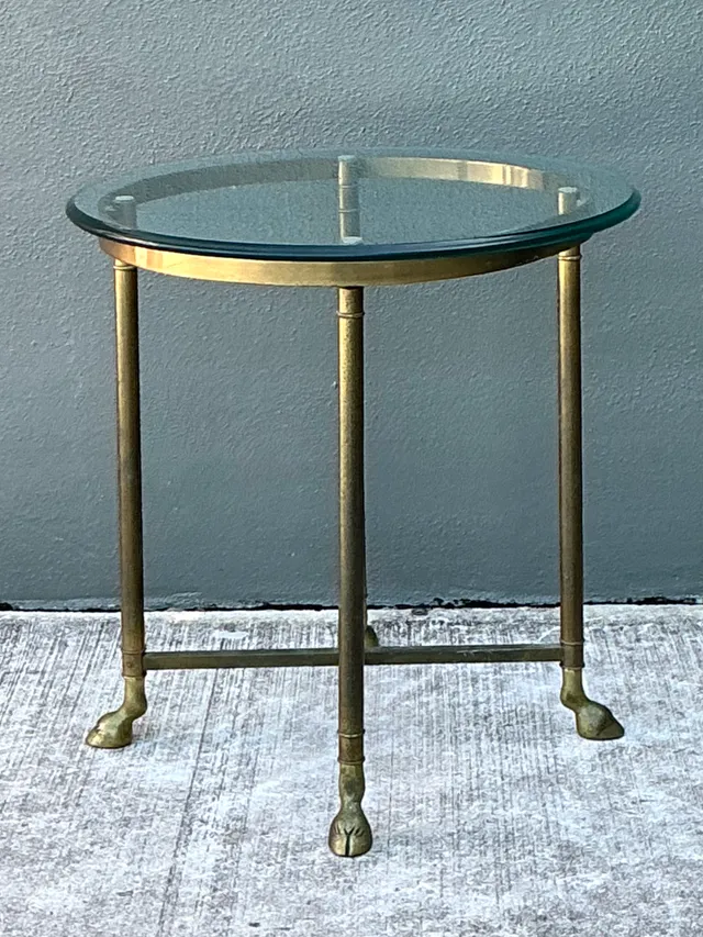 Vintage Brass and Glass Hoof Footed Side Table — additional photo 8
