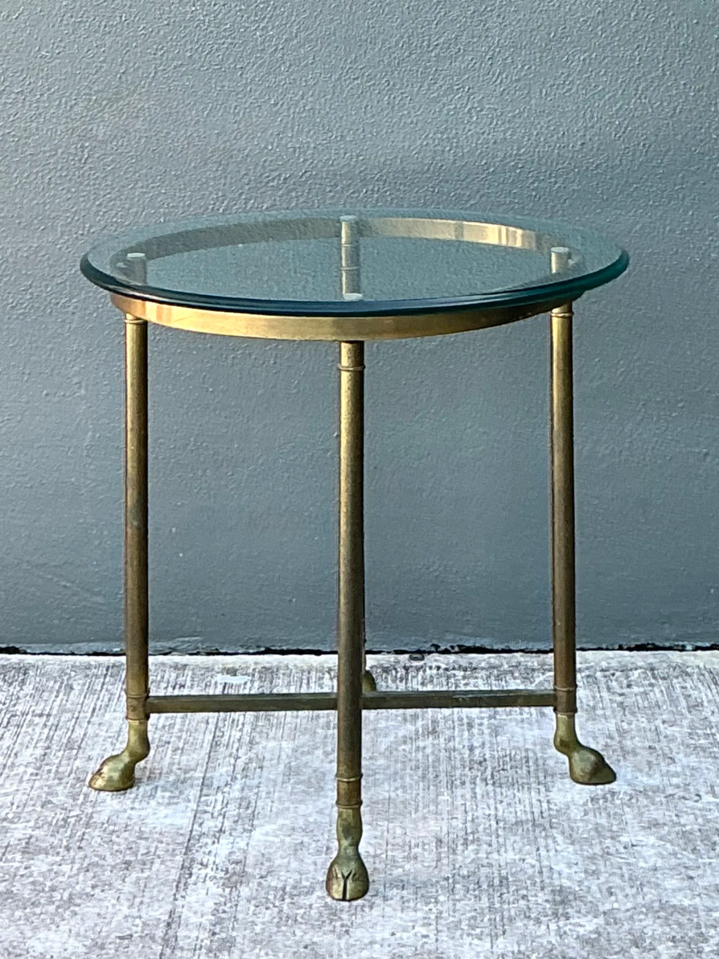 Vintage Brass and Glass Hoof Footed Side Table — additional photo 2