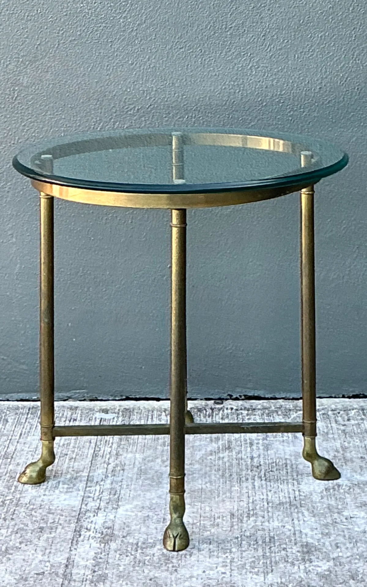 Vintage Brass and Glass Hoof Footed Side Table — additional photo 2