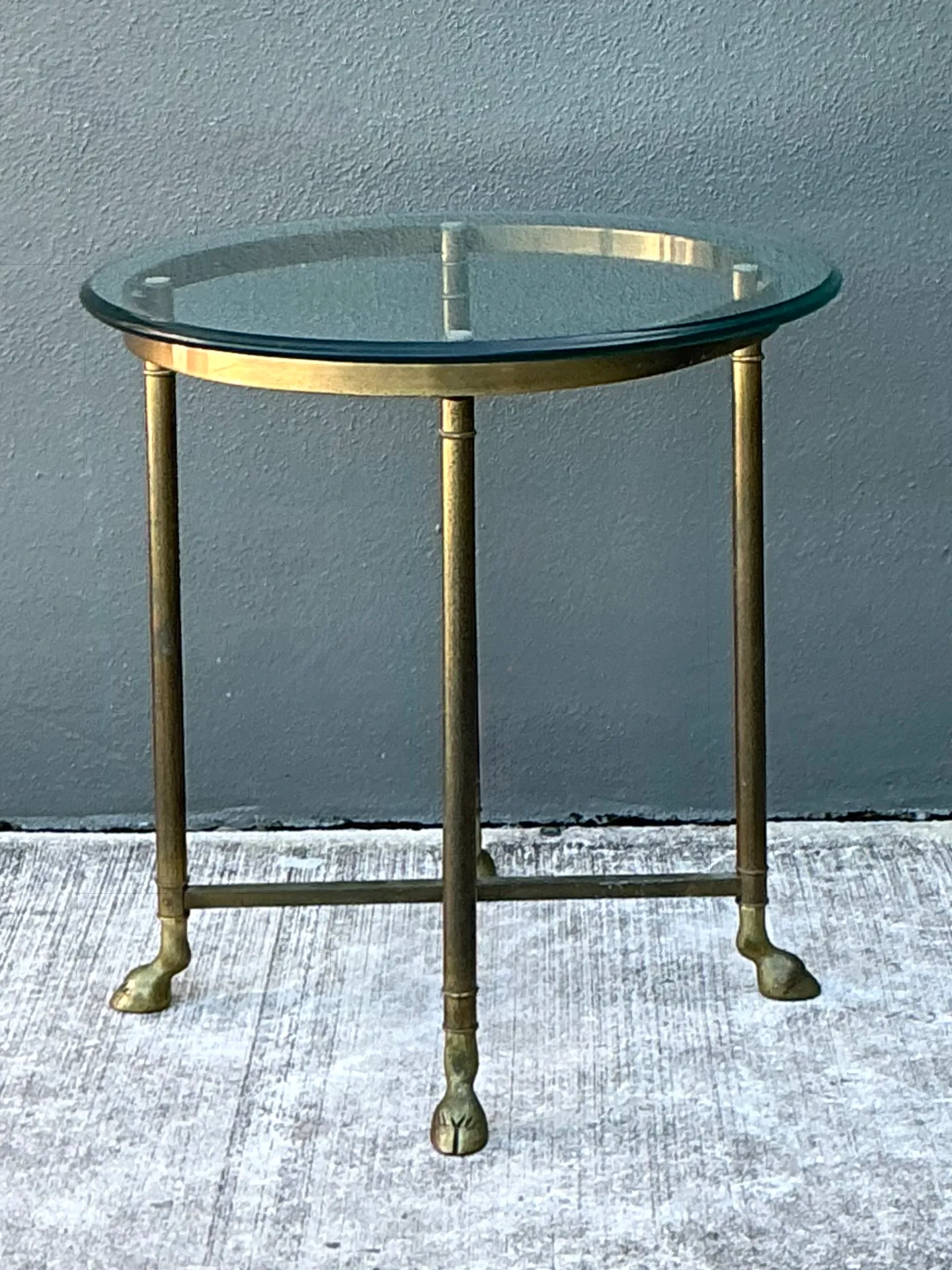 Vintage Brass and Glass Hoof Footed Side Table — additional photo 3