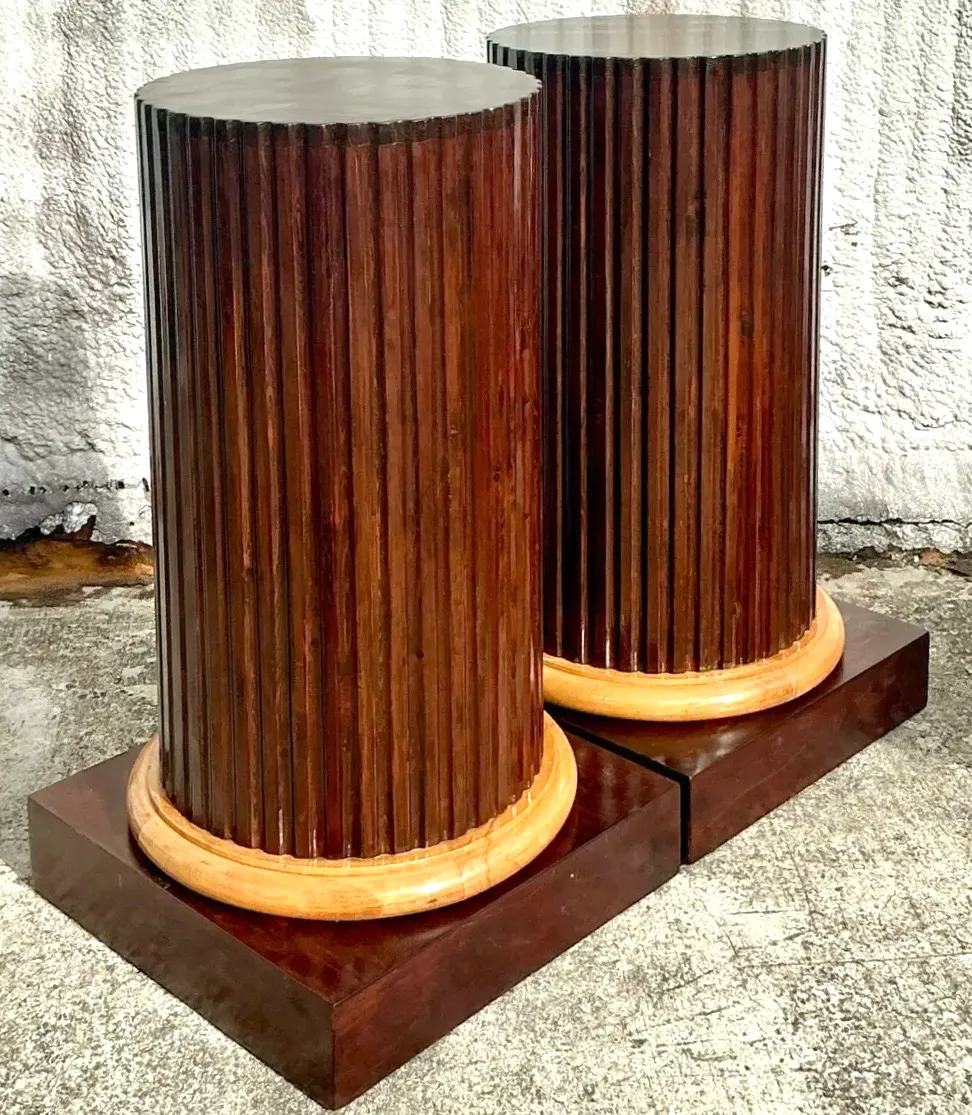Vintage Boho Fluted Column Pedestals - a Pair — additional photo 1