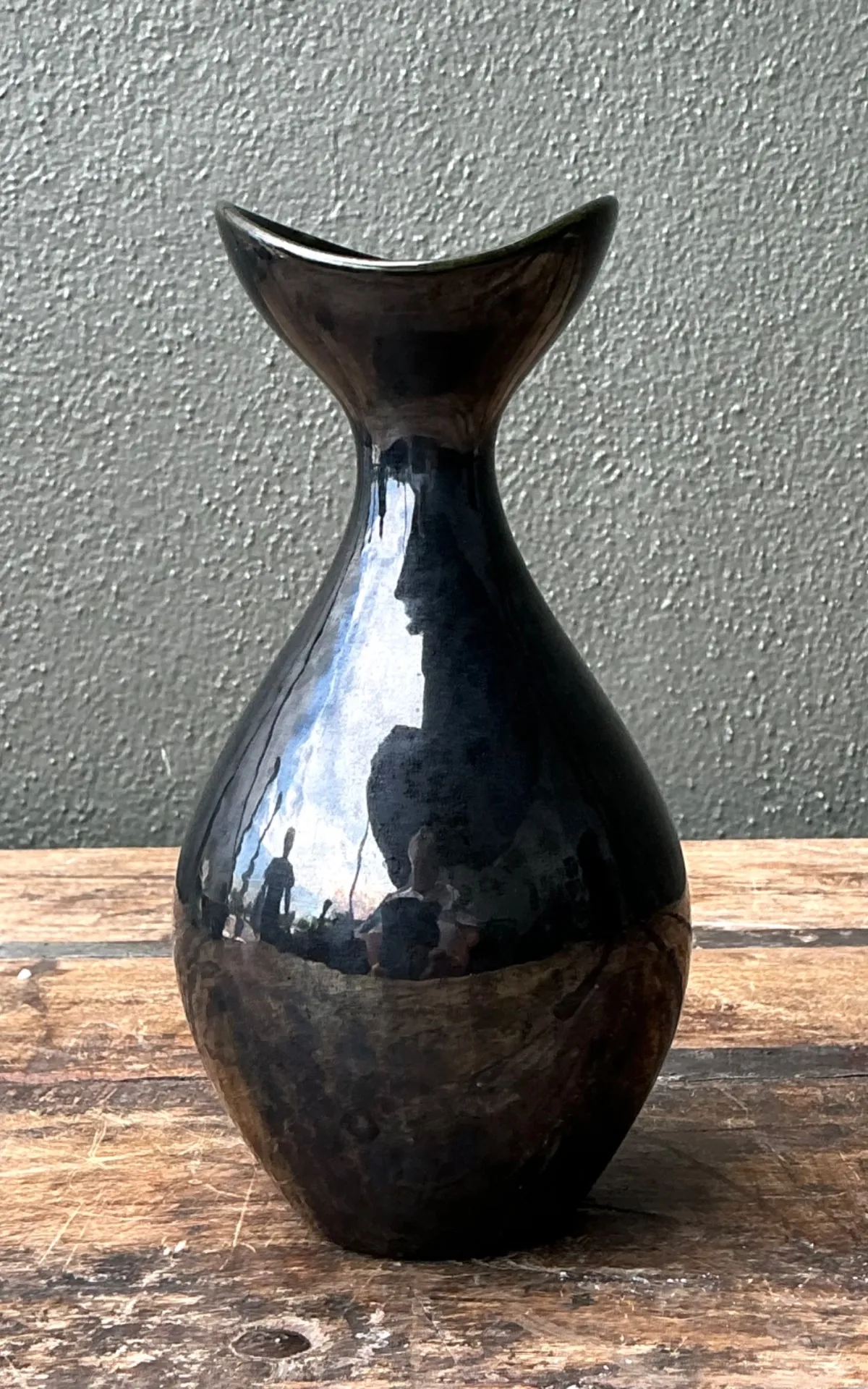 Vintage Black Glazed Ceramic Vase — additional photo 2