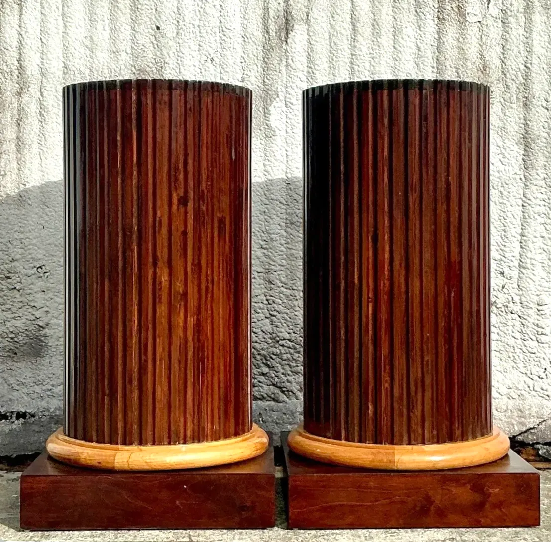 Vintage Boho Fluted Column Pedestals - a Pair — additional photo 3