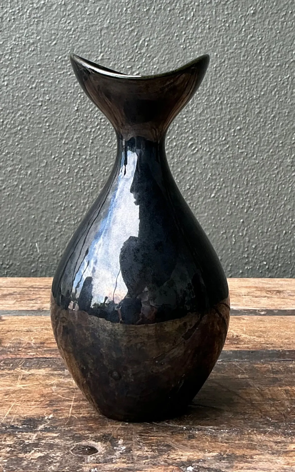 Vintage Black Glazed Ceramic Vase — additional photo 4