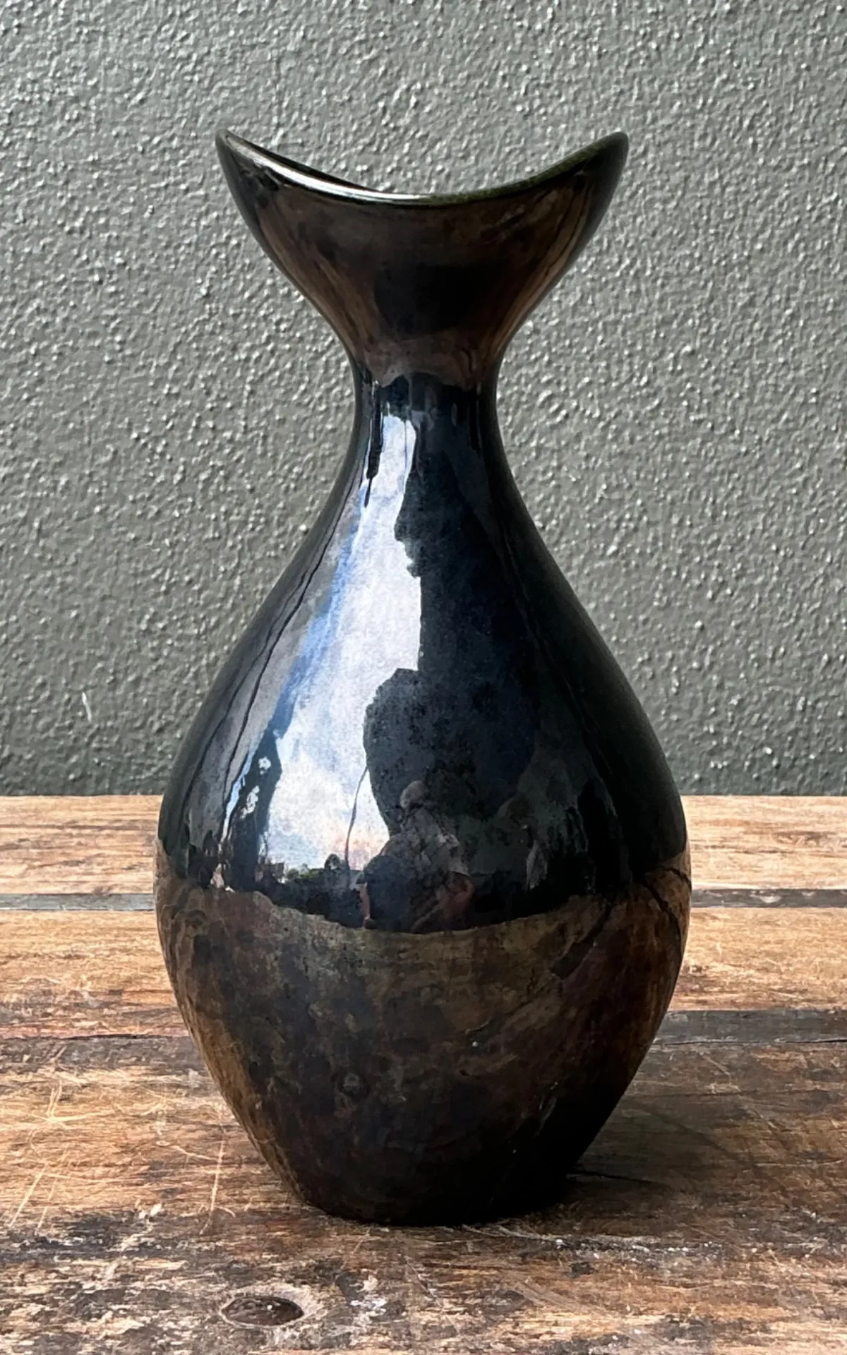 Vintage Black Glazed Ceramic Vase — additional photo 5