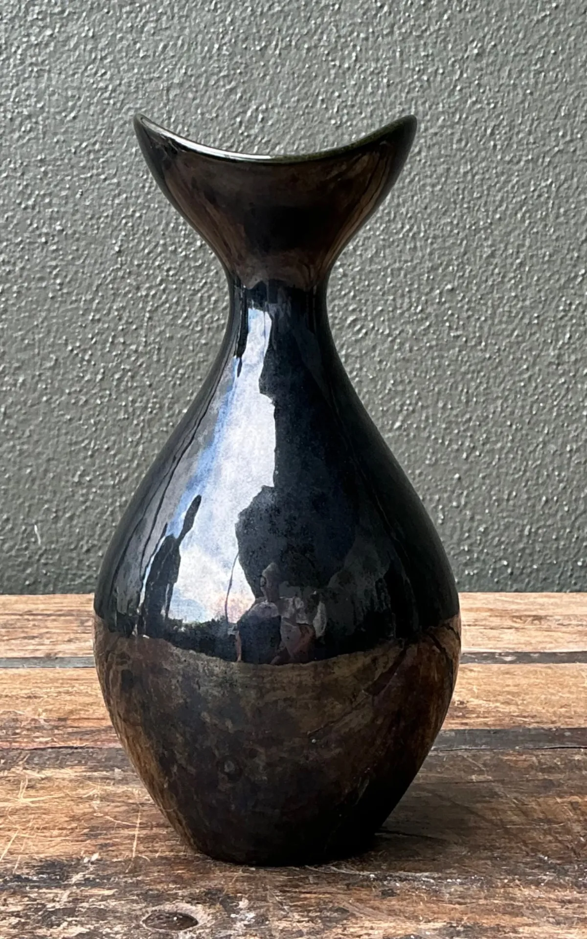 Vintage Black Glazed Ceramic Vase — additional photo 6