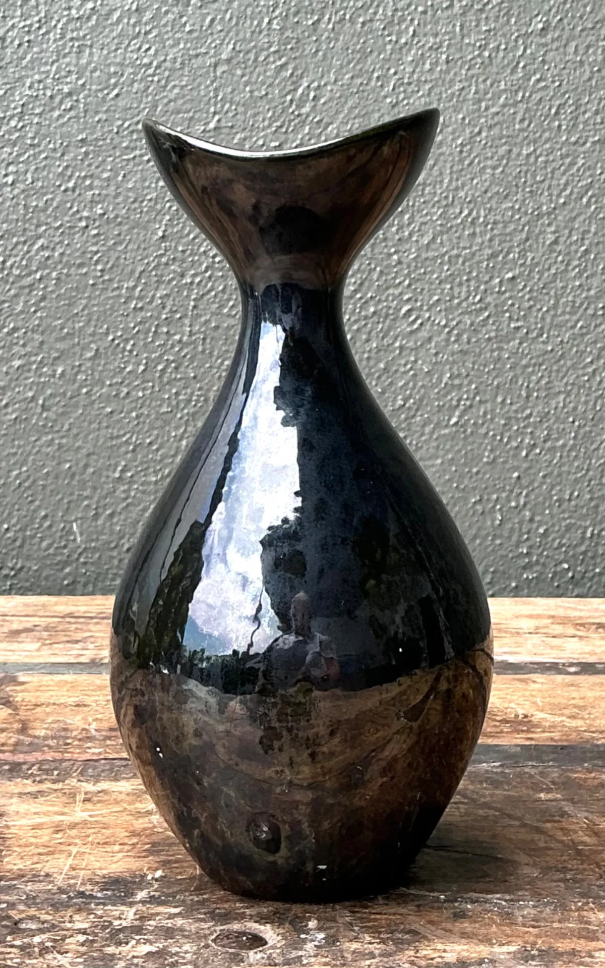 Vintage Black Glazed Ceramic Vase — additional photo 3