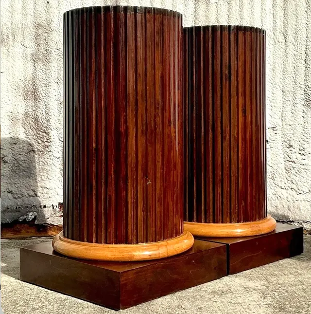 Vintage Boho Fluted Column Pedestals - a Pair — additional photo 2