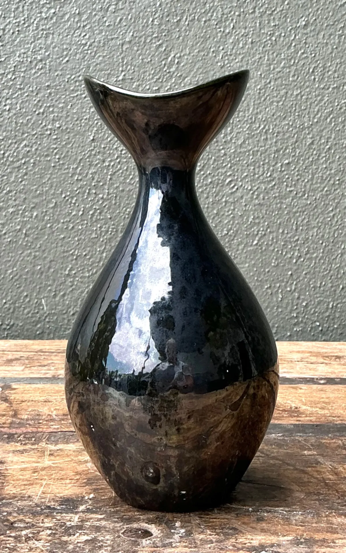 Vintage Black Glazed Ceramic Vase