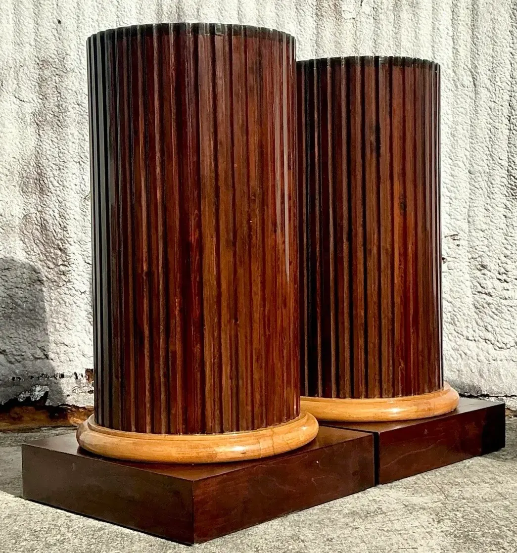 Vintage Boho Fluted Column Pedestals - a Pair — additional photo 4