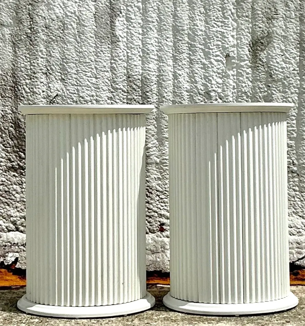 Vintage Boho Fluted Column Pedestals - a Pair - Oil Paint, 19.5W x 28.75H — additional photo 5