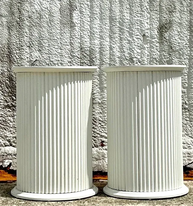 Vintage Boho Fluted Column Pedestals - a Pair - Oil Paint, 19.5W x 28.75H — additional photo 5