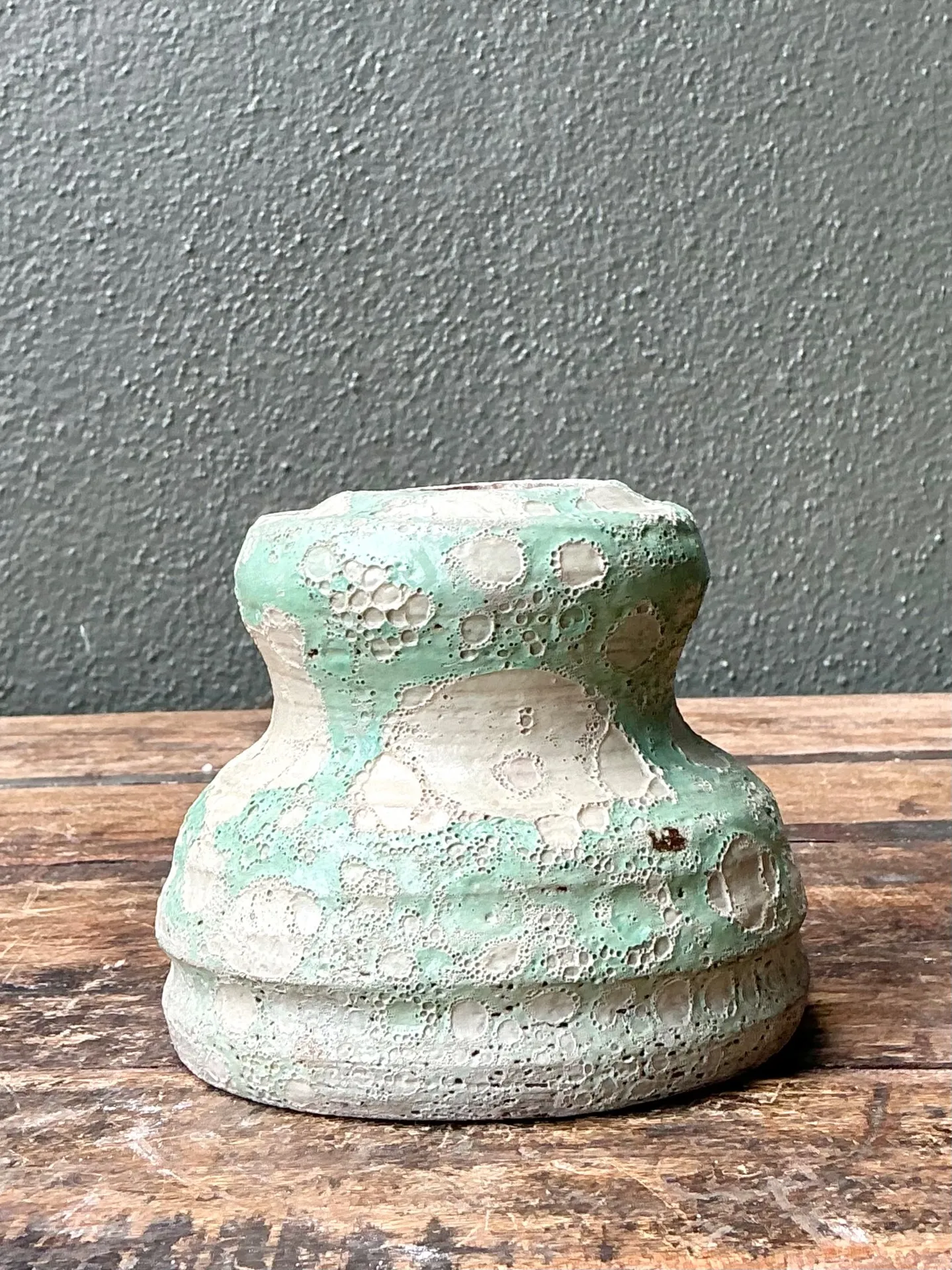 Vintage Textured Green Ceramic Vase — additional photo 6