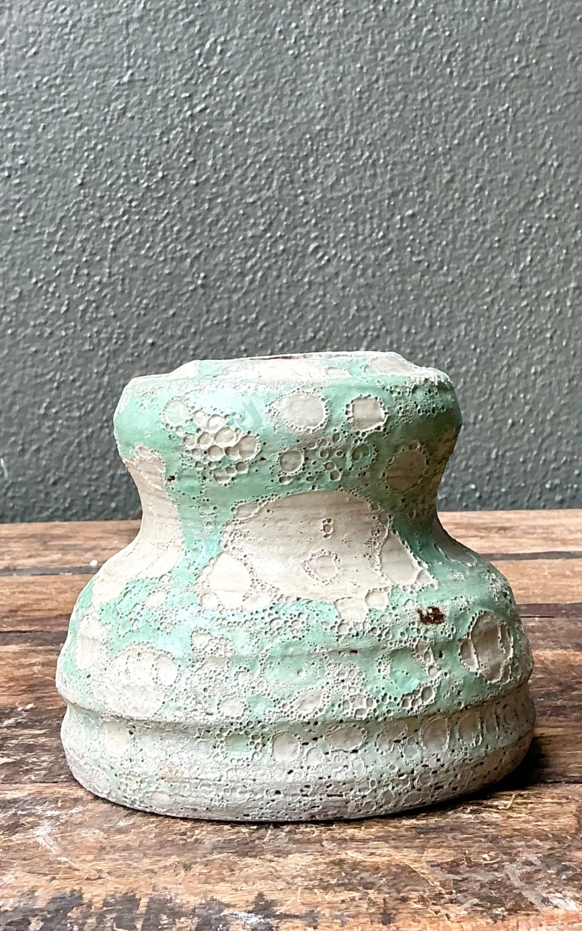 Vintage Textured Green Ceramic Vase — additional photo 6