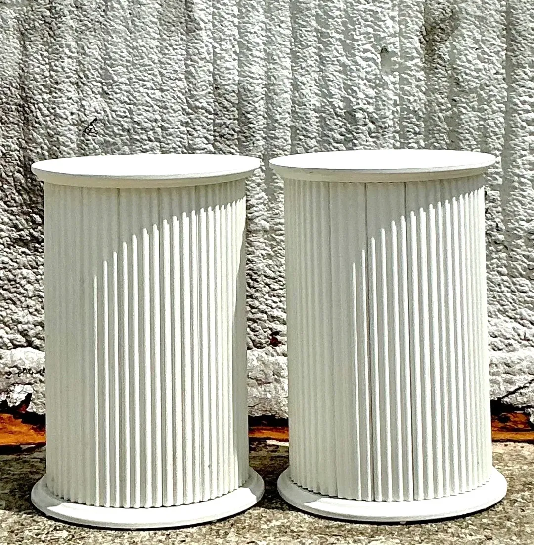 Vintage Boho Fluted Column Pedestals - a Pair - Oil Paint, 19.5W x 28.75H — additional photo 7