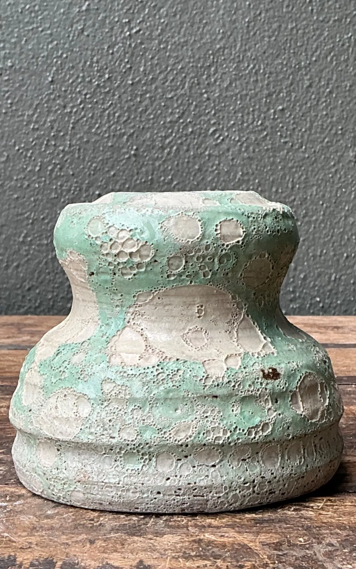 Vintage Textured Green Ceramic Vase — additional photo 2