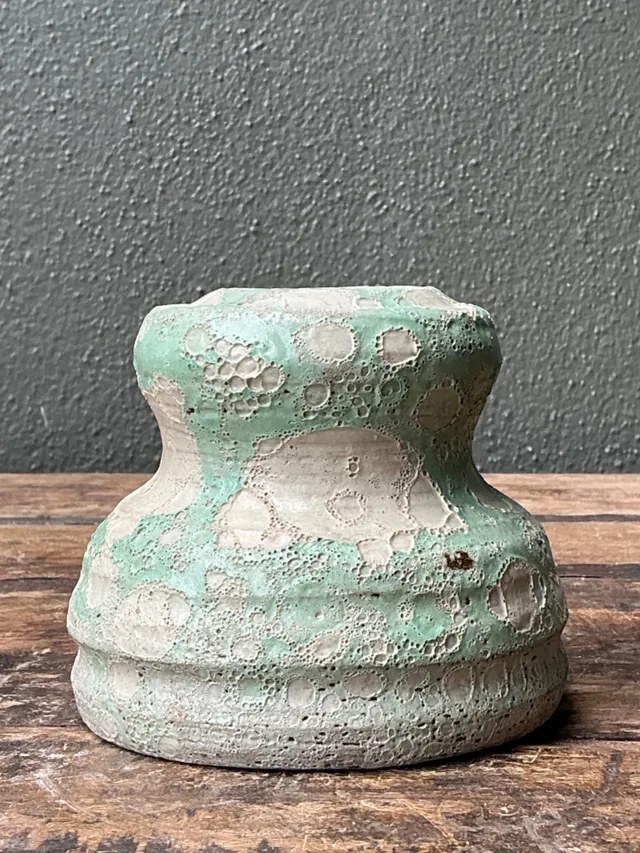 Vintage Textured Green Ceramic Vase — additional photo 2