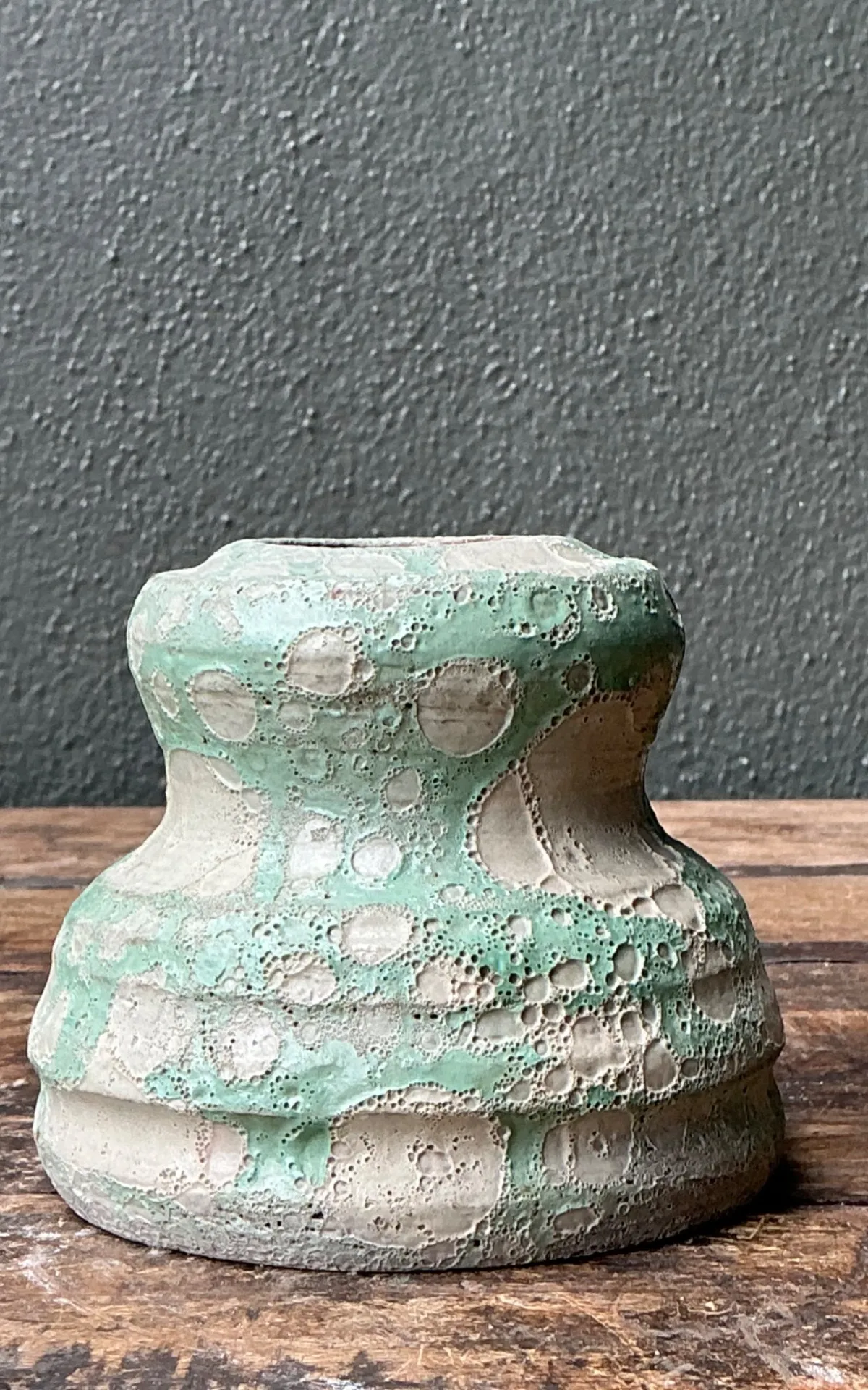 Vintage Textured Green Ceramic Vase — additional photo 3