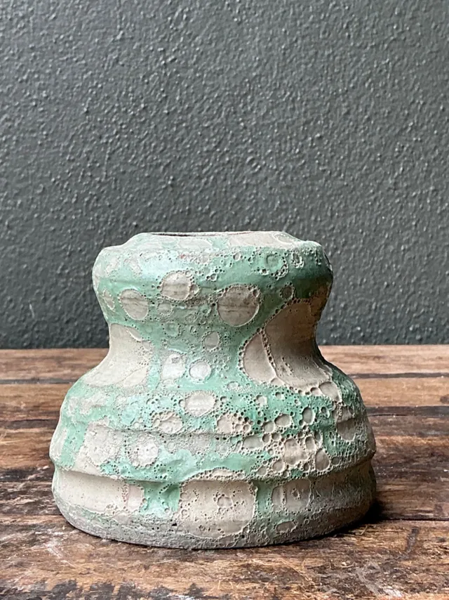 Vintage Textured Green Ceramic Vase — additional photo 3