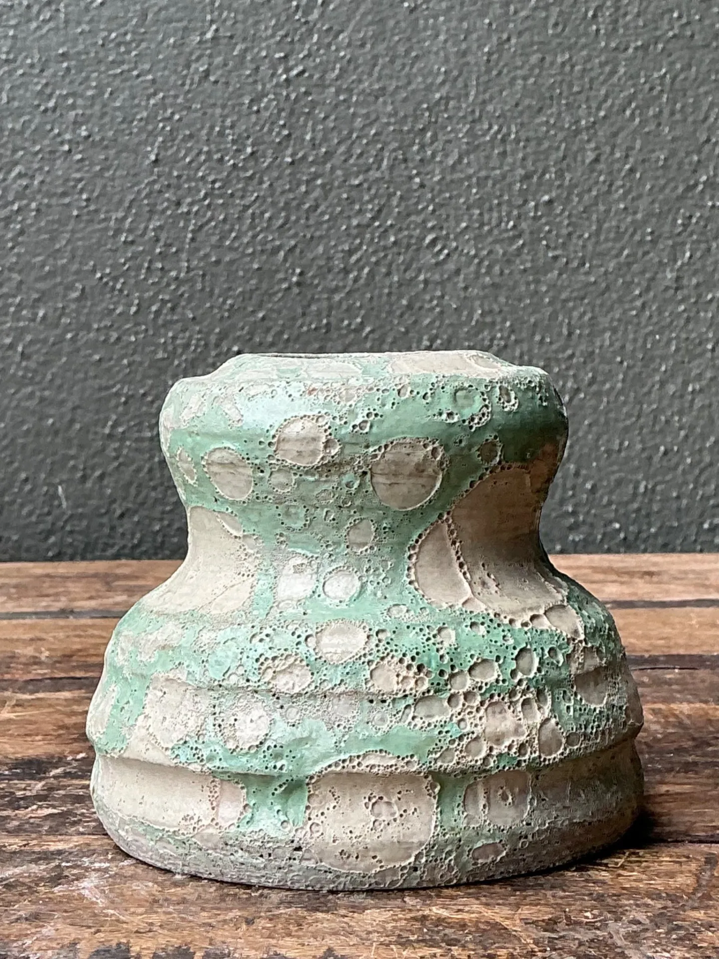 Vintage Textured Green Ceramic Vase — additional photo 4