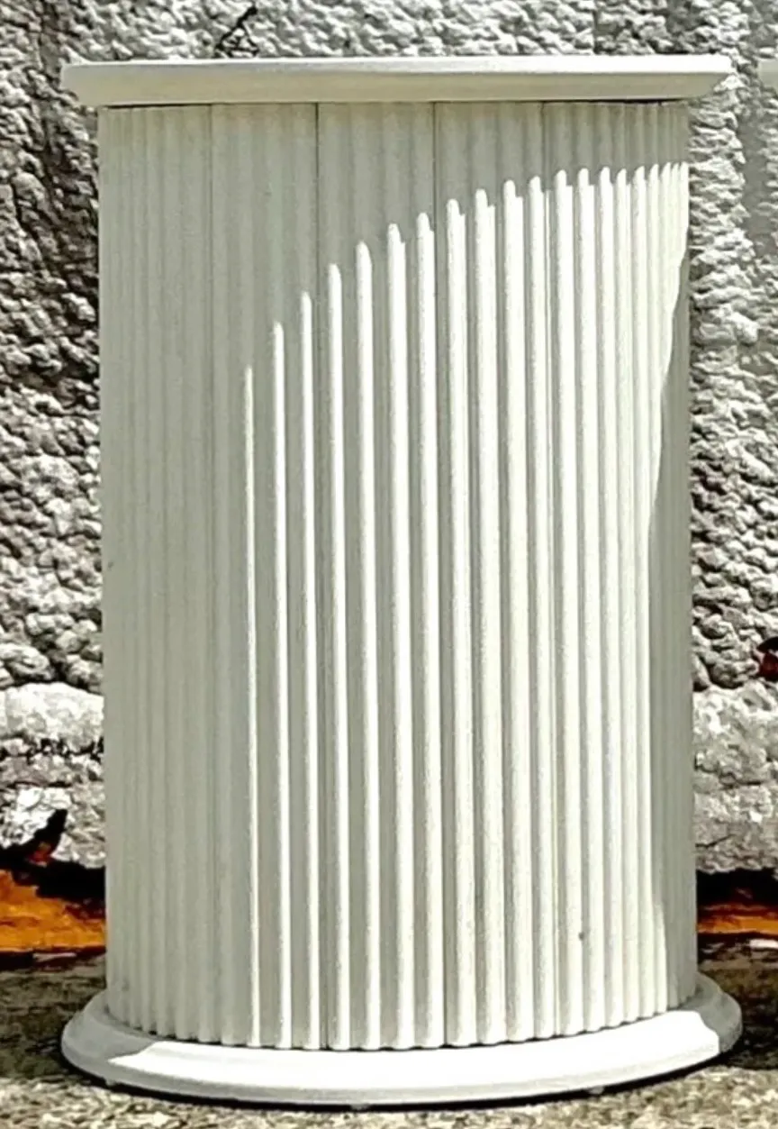 Vintage Boho Fluted Column Pedestals - a Pair - Oil Paint, 19.5W x 28.75H — additional photo 2