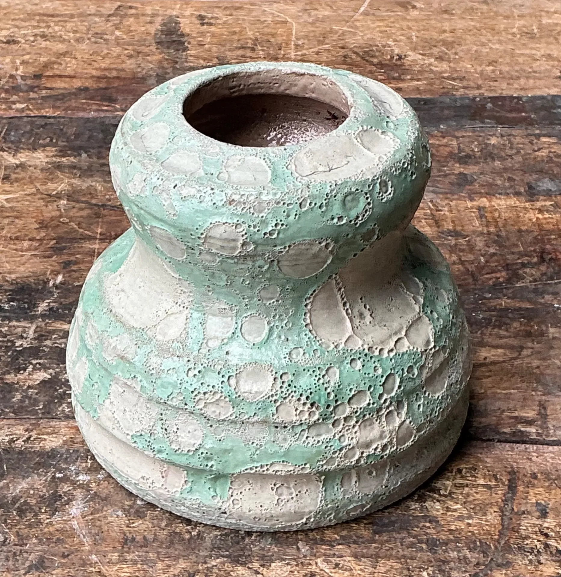 Vintage Textured Green Ceramic Vase — additional photo 7