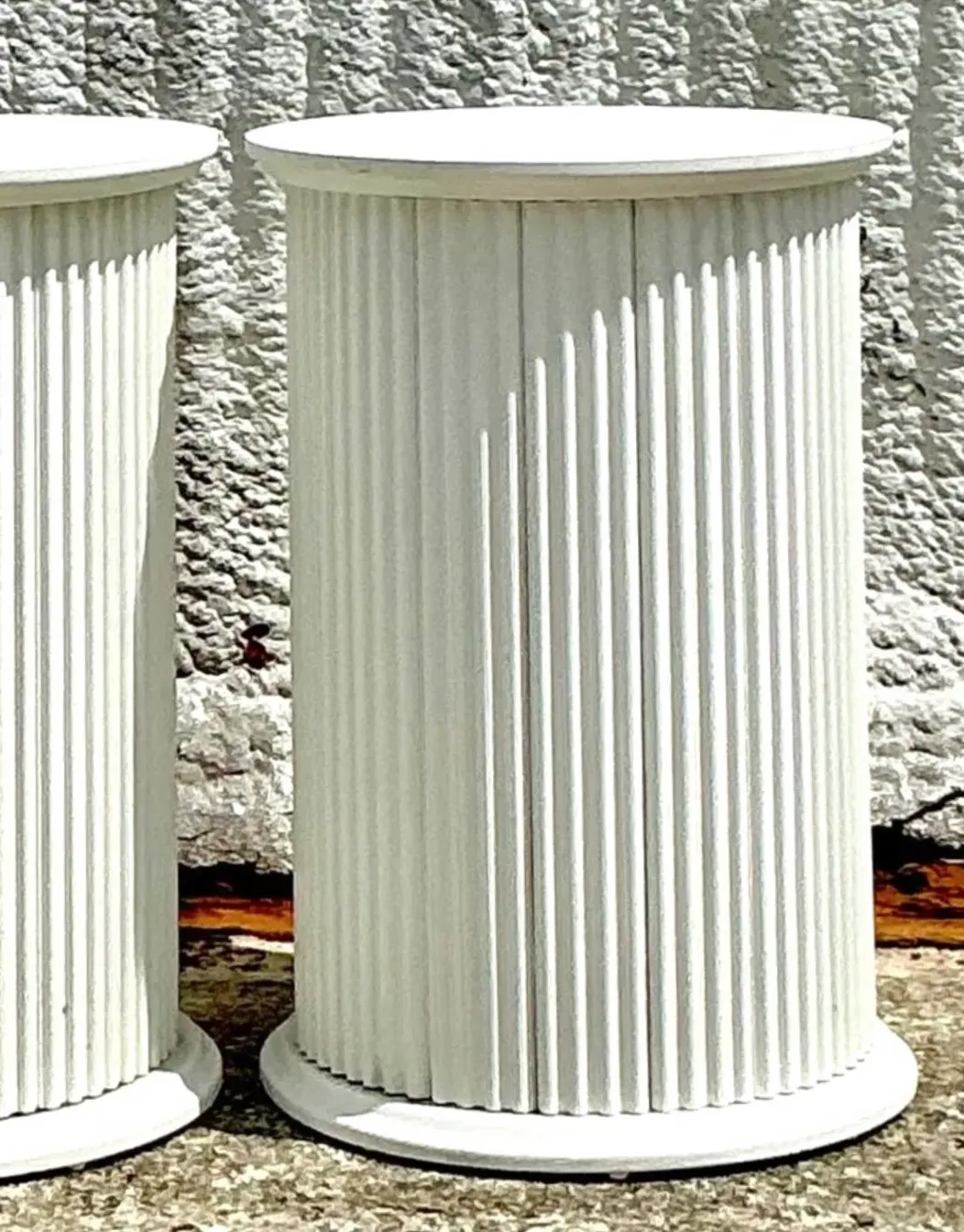 Vintage Boho Fluted Column Pedestals - a Pair - Oil Paint, 19.5W x 28.75H — additional photo 4