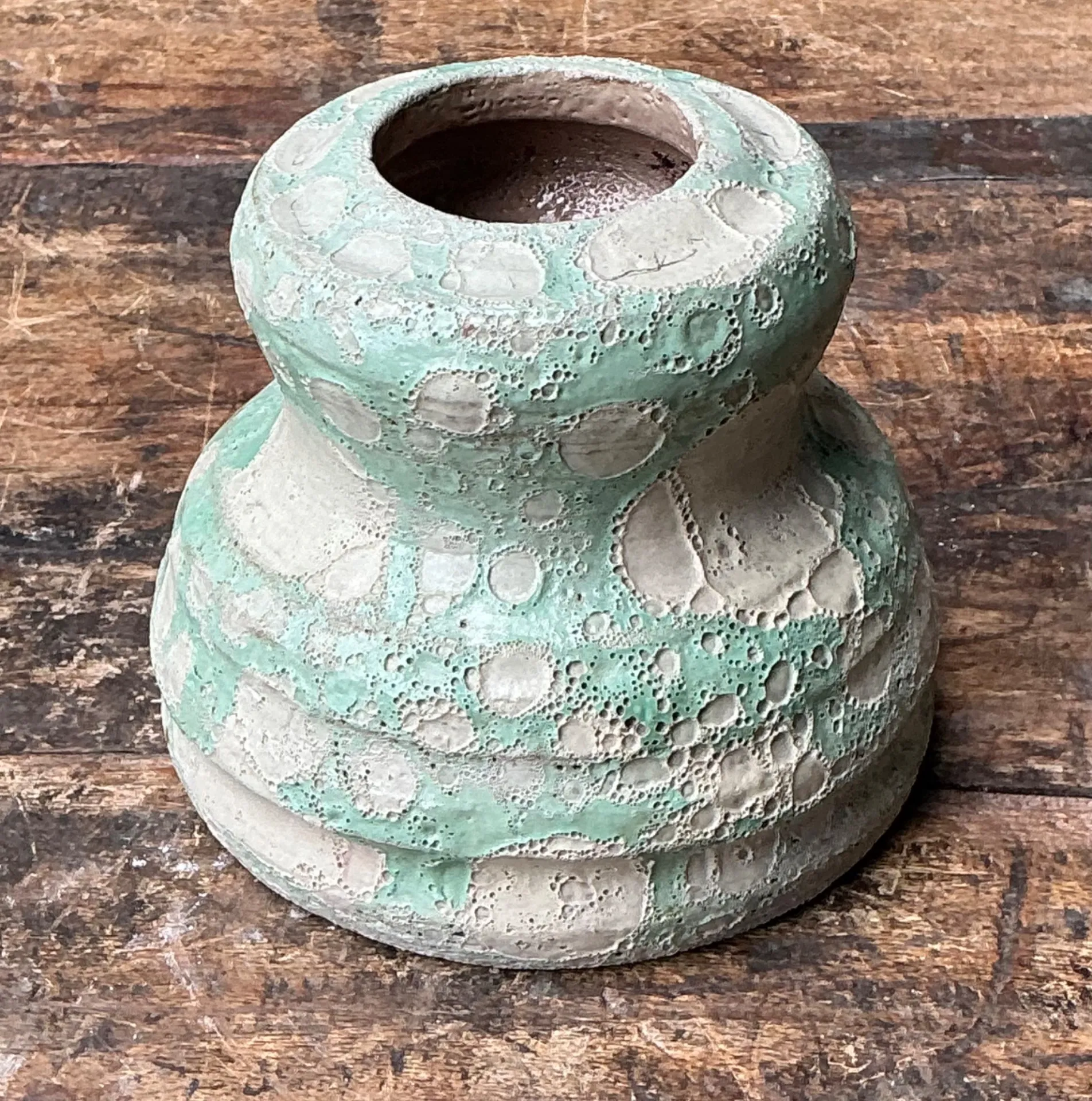 Vintage Textured Green Ceramic Vase — additional photo 5