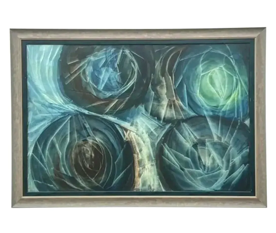 Vintage Boho Monumental Abstract Oil Painting on Canvas - Canvas, 67W x 47.25H — additional photo 6